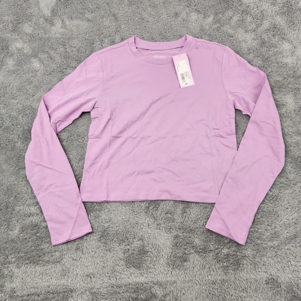 Wild Fable Tee Womens XS Lilac Purple Crew Neck Cotton Cropped Long Sleeve